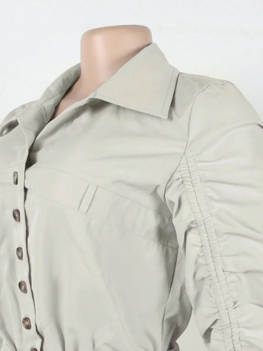 Light Grey Party Women's Button Ruched Long Sleeve Drawstring Playsuit